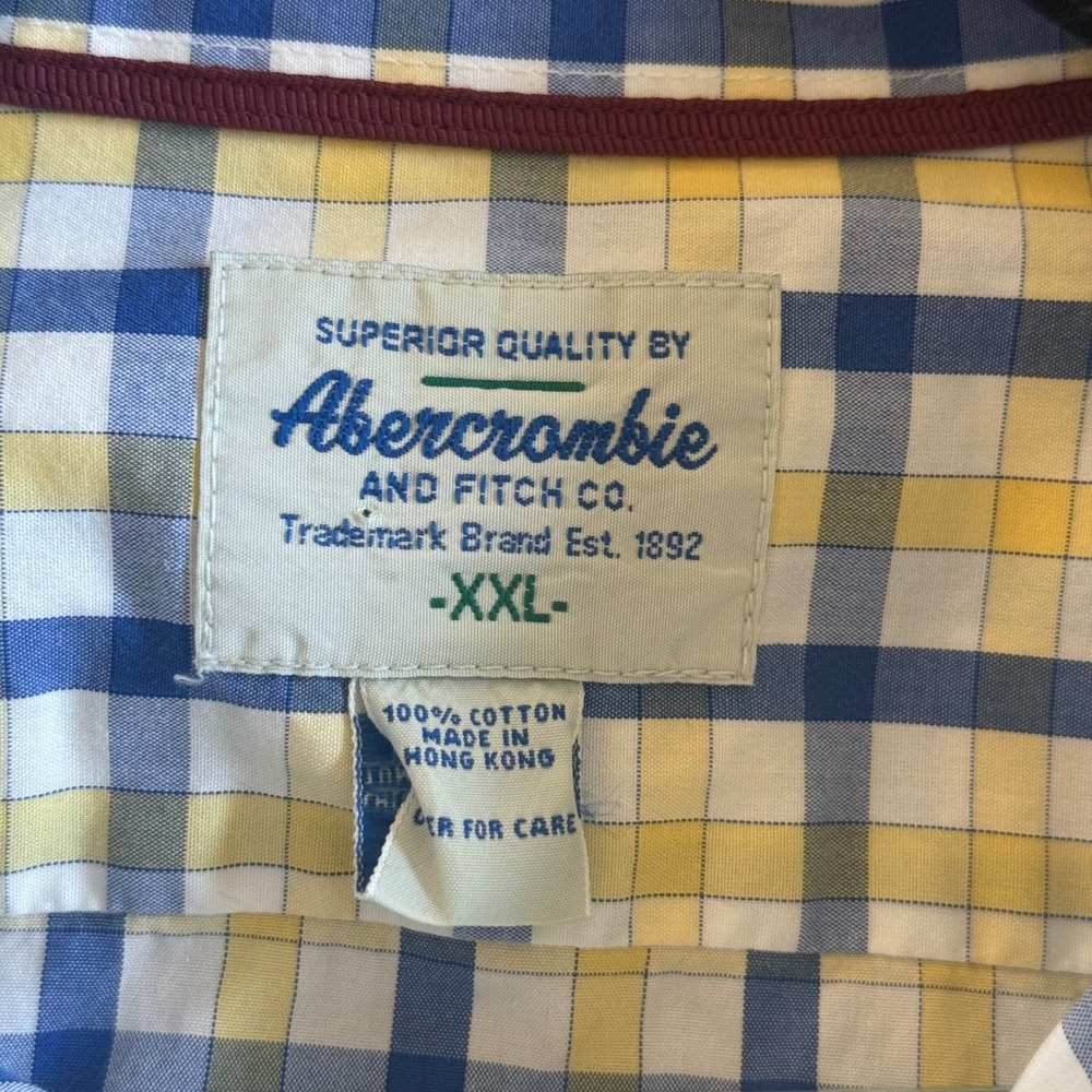 Abercrombie & Fitch Mens XXL Yellow Blue Plaid Button Down Shirt Moose Preppy - Picture 4 of 6